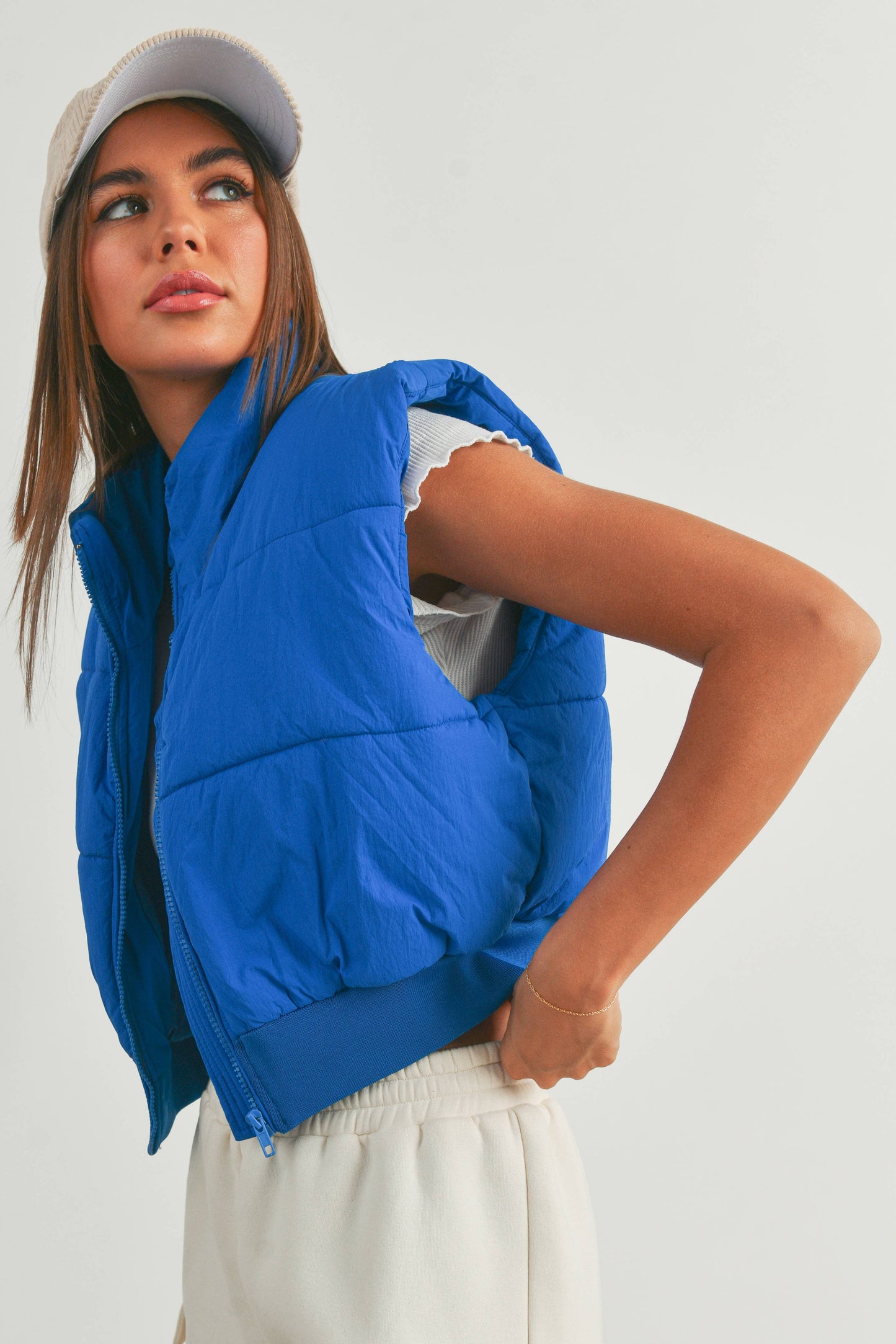 Royal Blue Crop Puffer Vest