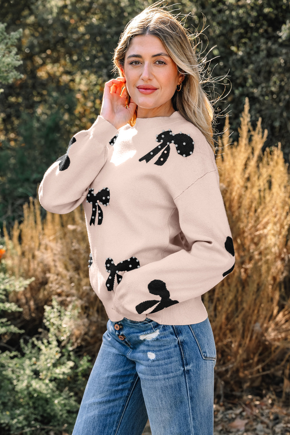 Eleanor Bow Pattern Loose Sweater