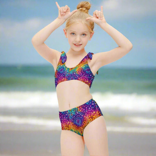 Girls Strappy Two-Piece Swimsuit 🌴 Color Splash Bikini