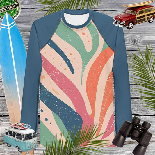 Coral Color Abstract Art | Adult Sun Rashie For Men | UPF 50+