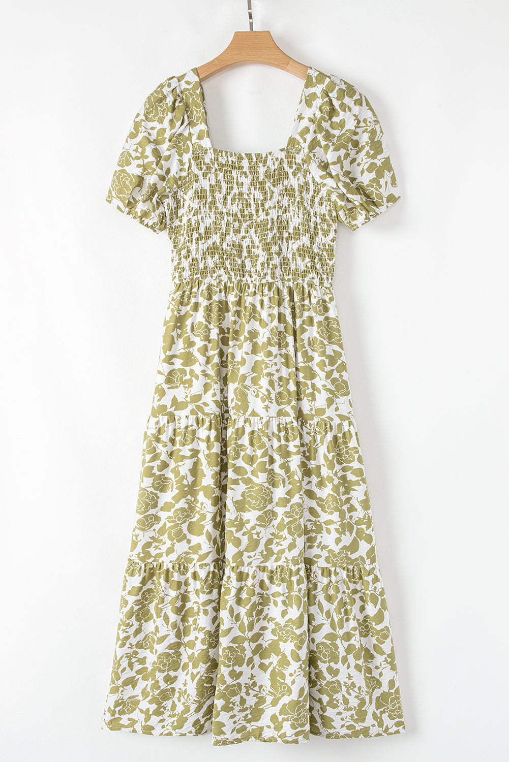 Boho Floral Smocked Square Neck Puff Sleeve Dress