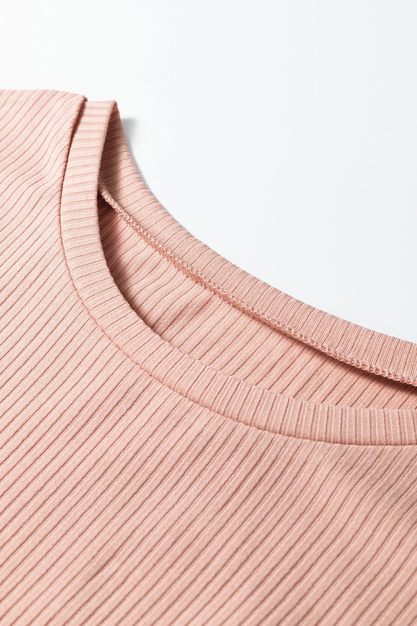 Solid Ribbed Knit Ruffle Short Sleeve T-Shirt