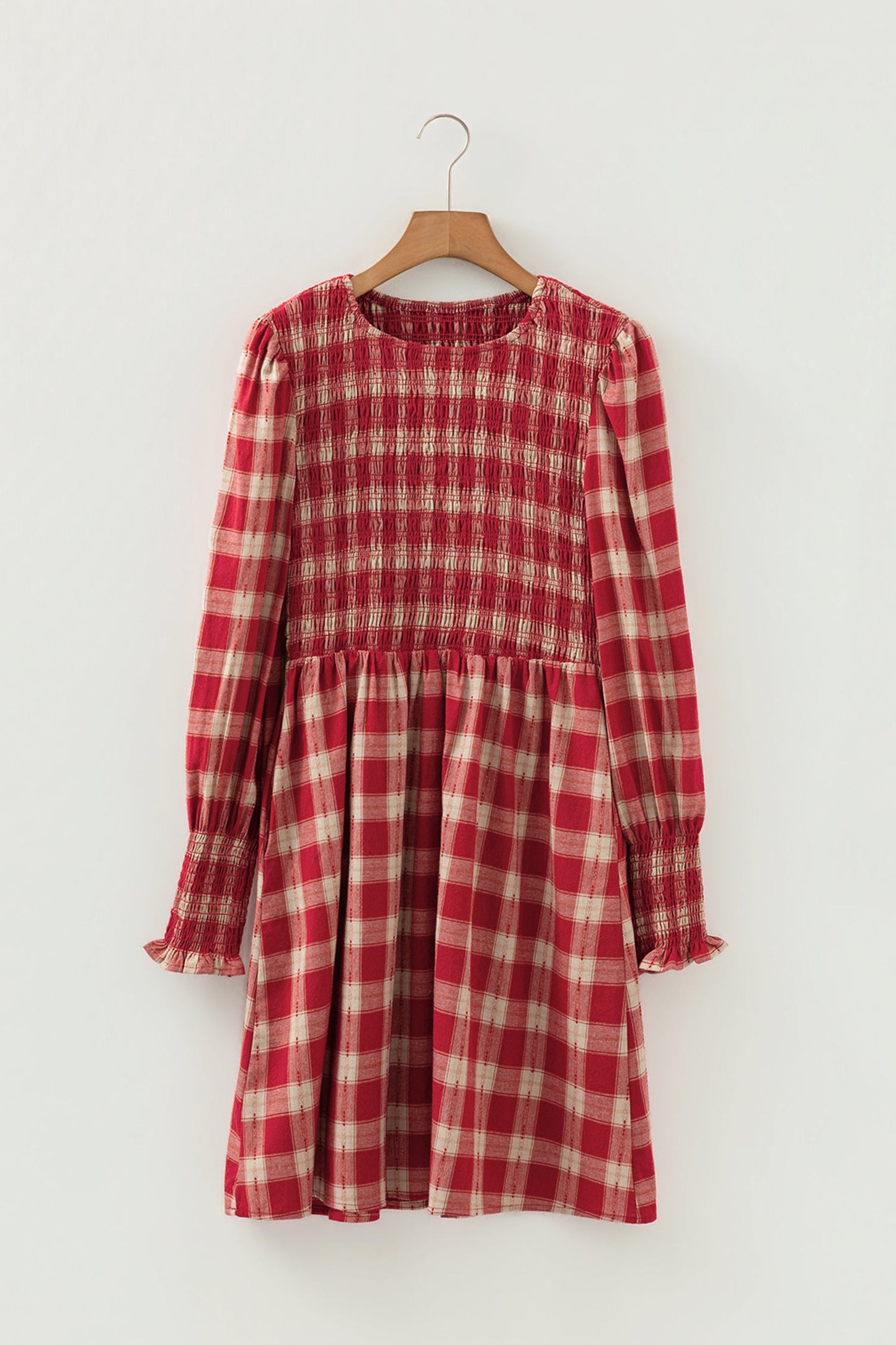 Plaid Smocked Puff Sleeve Mini Dress