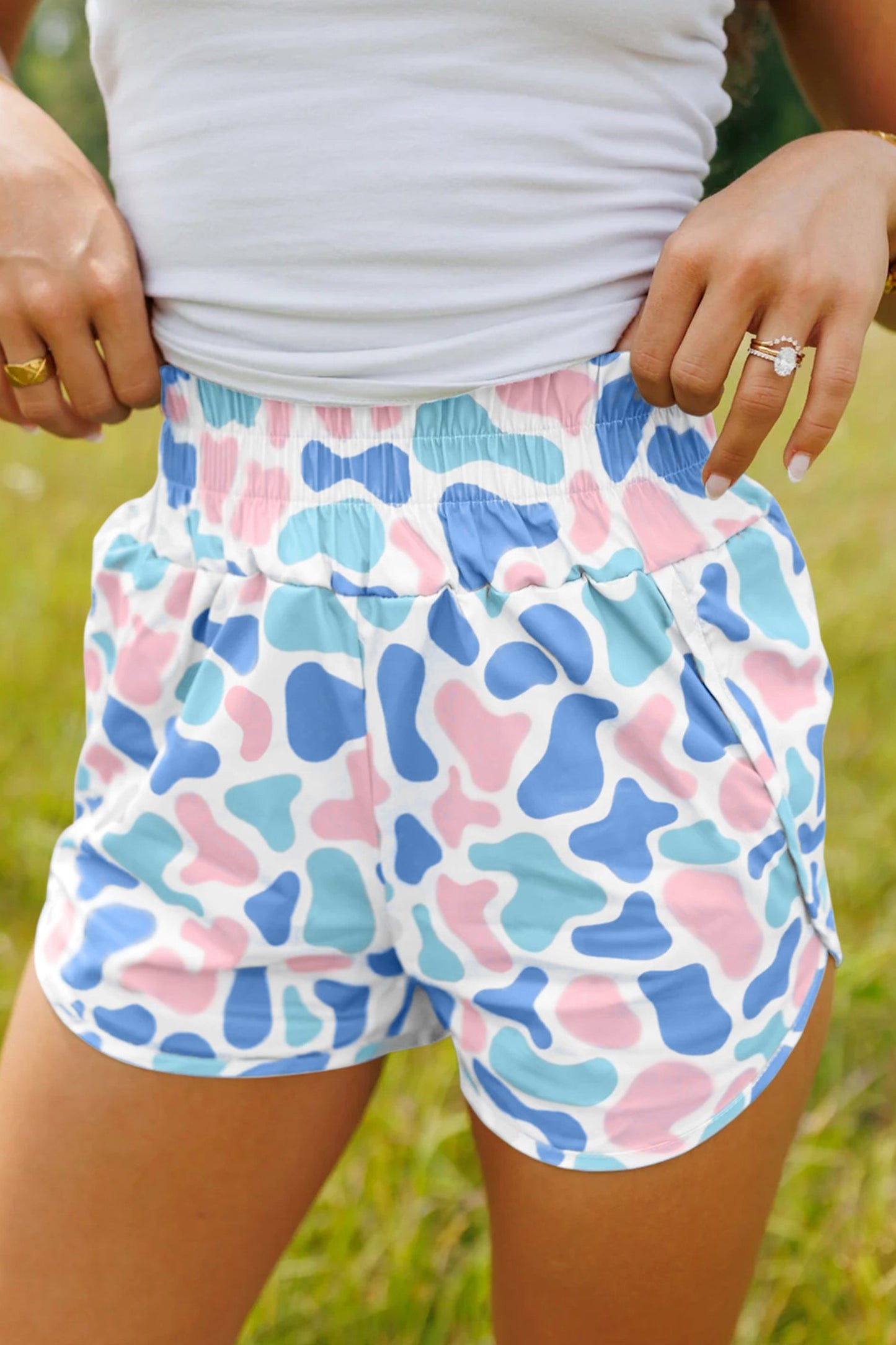 Camo Shirred High Waist Athleisure Shorts