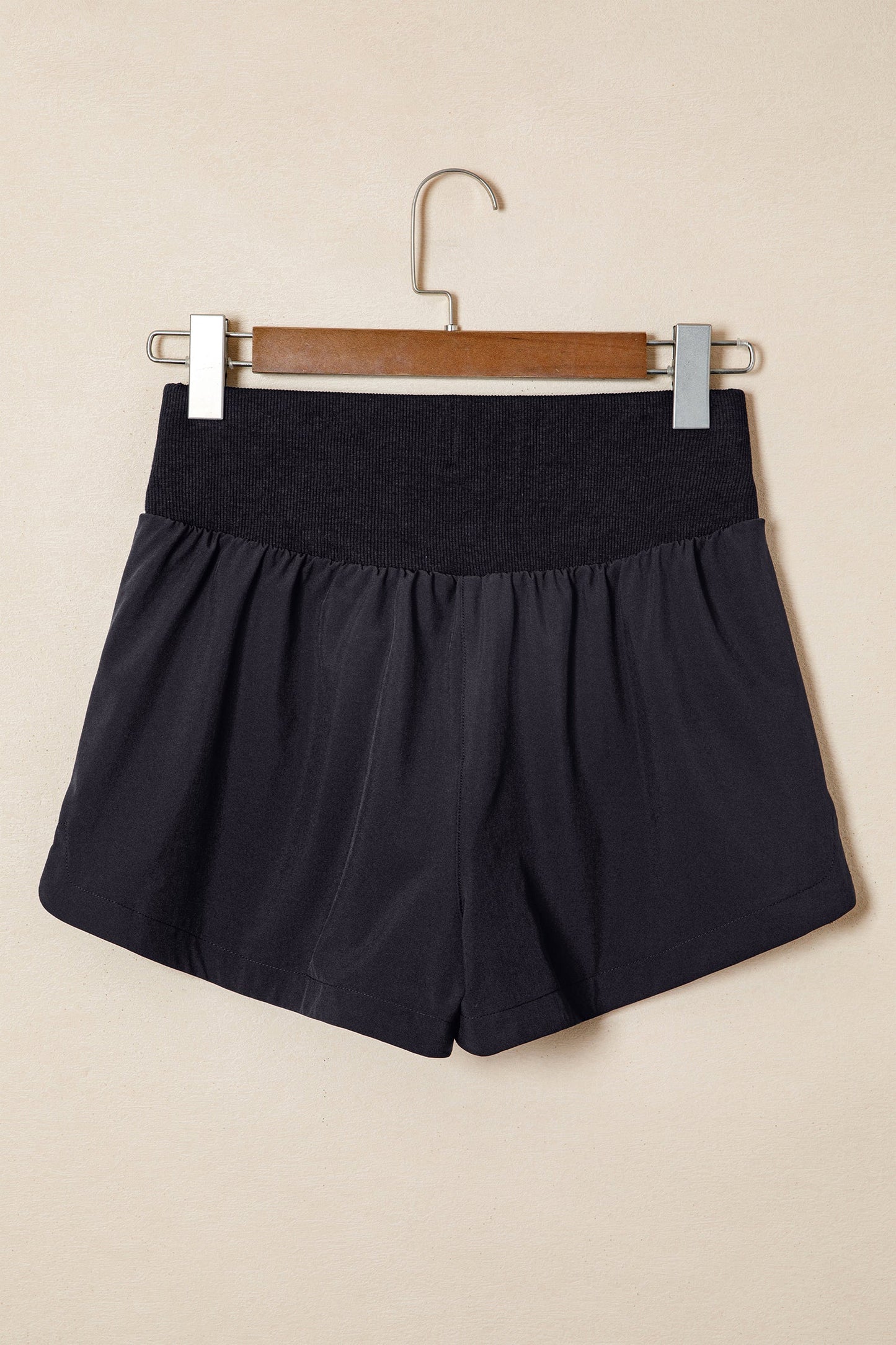 Solid Ribbed Patchwork High Waist Athletic Shorts