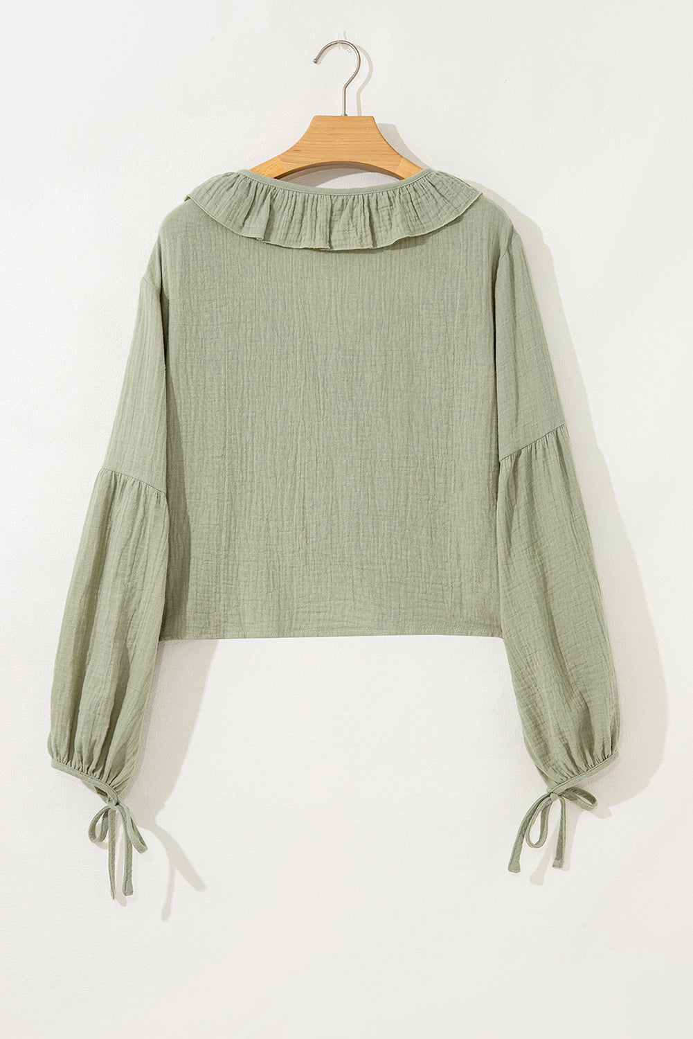 Natalia Bow Tie Front Ruffle Trim Long Sleeve Gauze Blouse