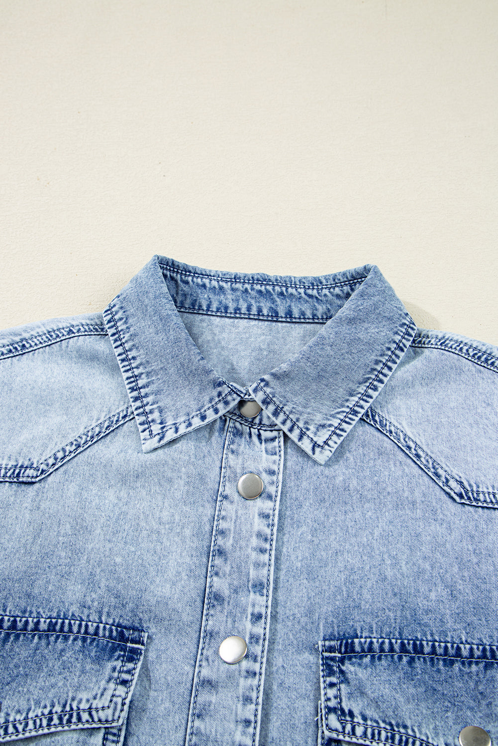 Solid Denim Chest Pocket Raw Hem Shirt Dress