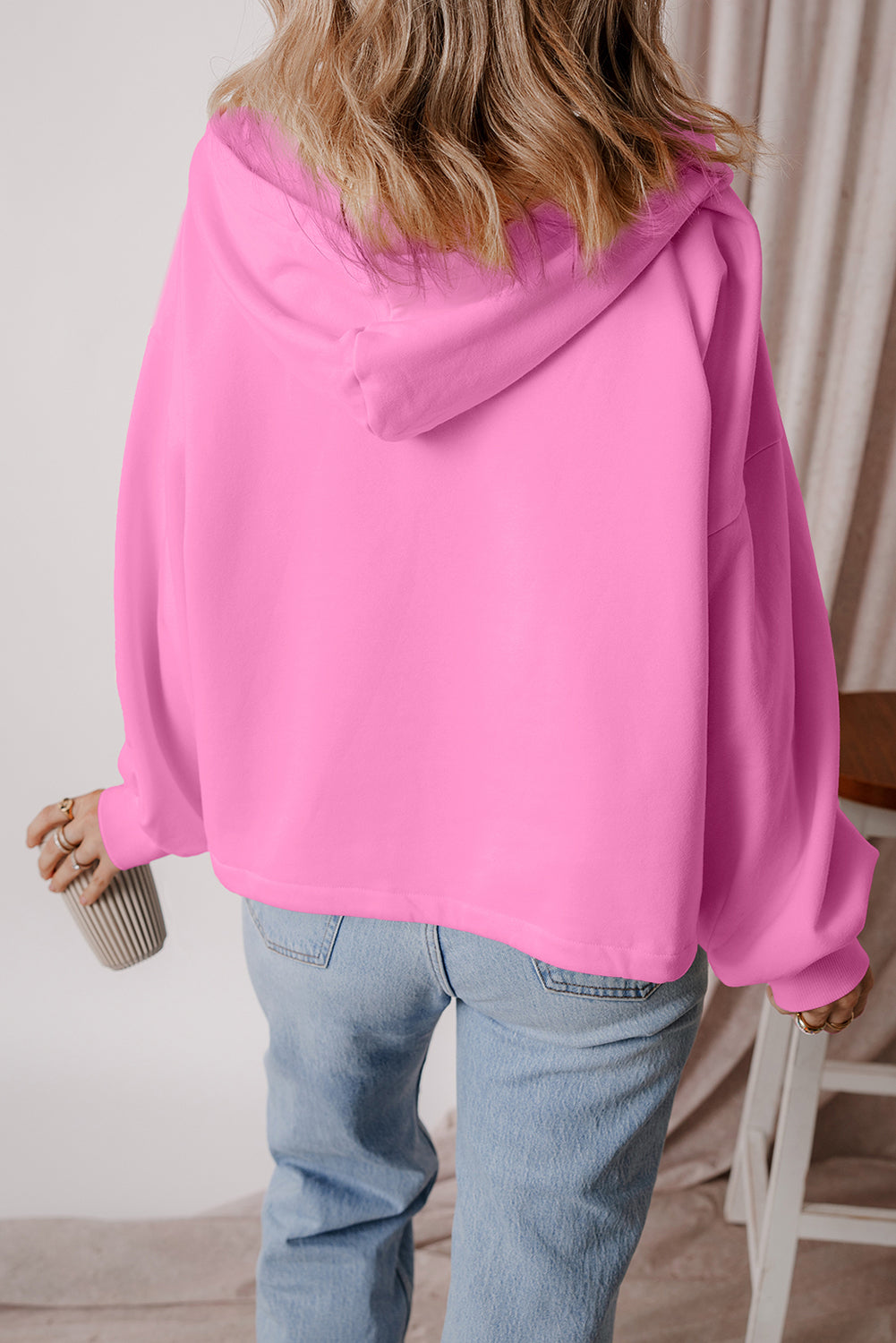 Kate Fleece Lined Half Zipper Kangaroo Pockets Loose Hoodie