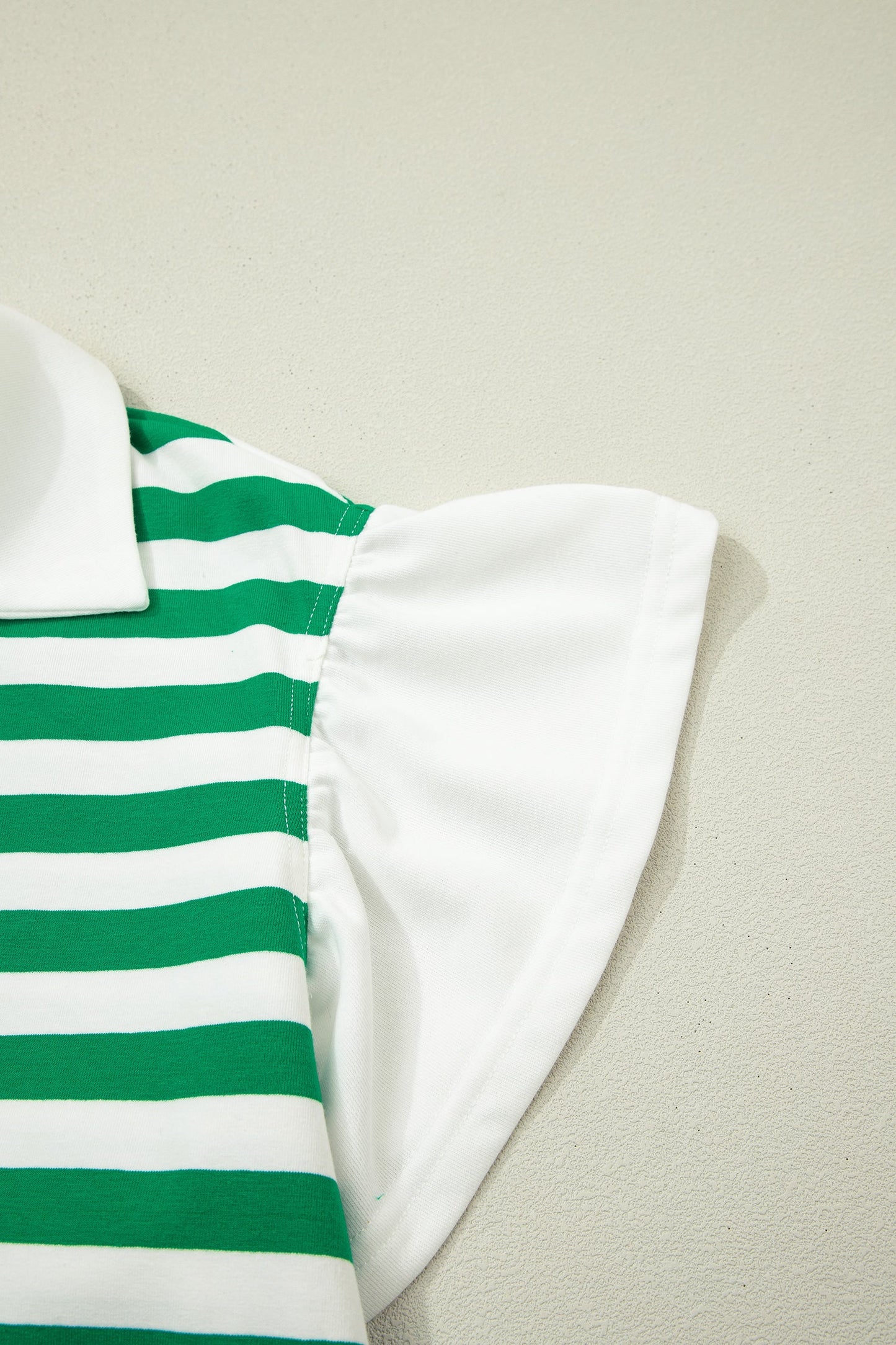 Plus Size Stripe Collared V-Neck Ruffle Sleeve Blouse