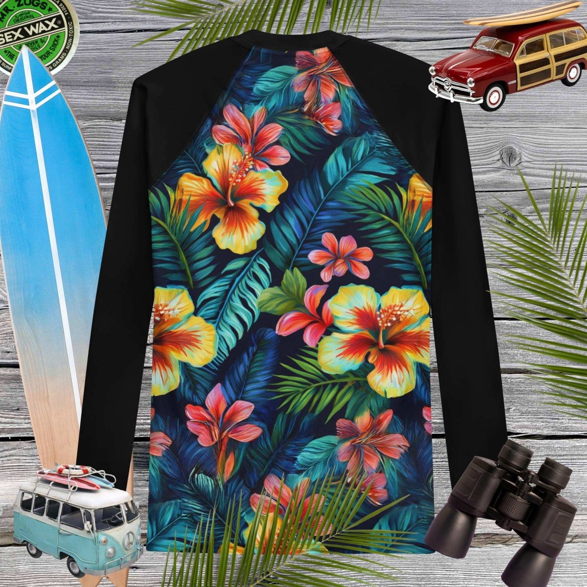 Hawaiian Hibiscus Print Rash Guard | Men's | UPF 50+