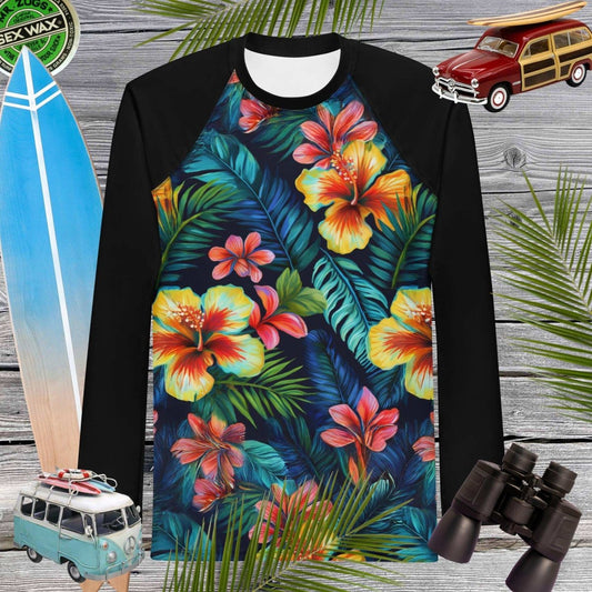 Hawaiian Hibiscus Print Rash Guard | Men's | UPF 50+