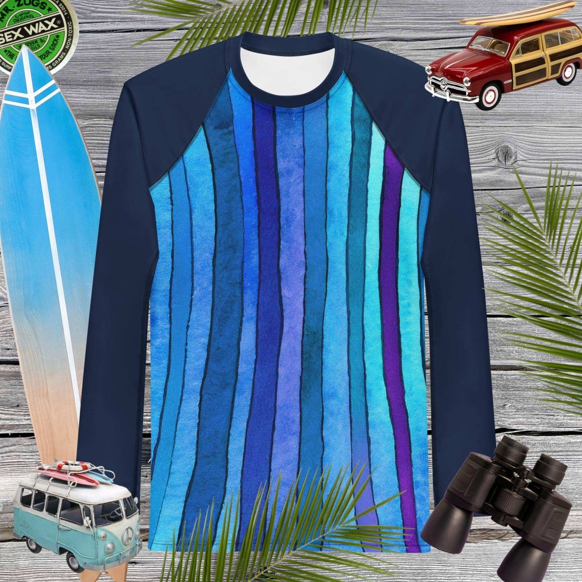 Adult Rashie | Men's Rash Guard | Blue Nautical Stripes