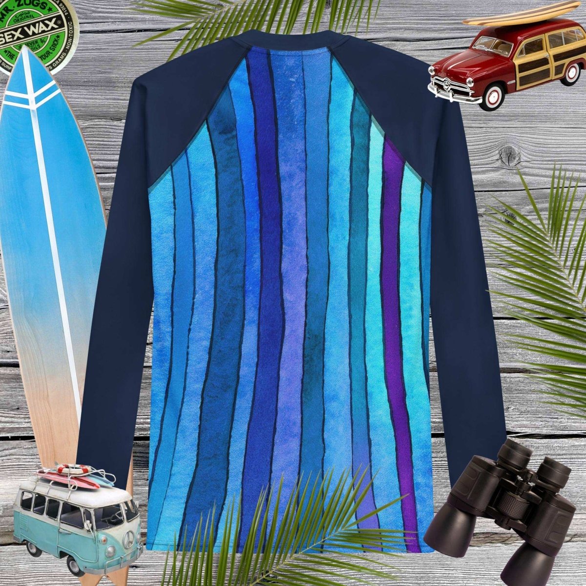 Adult Rashie | Men's Rash Guard | Blue Nautical Stripes