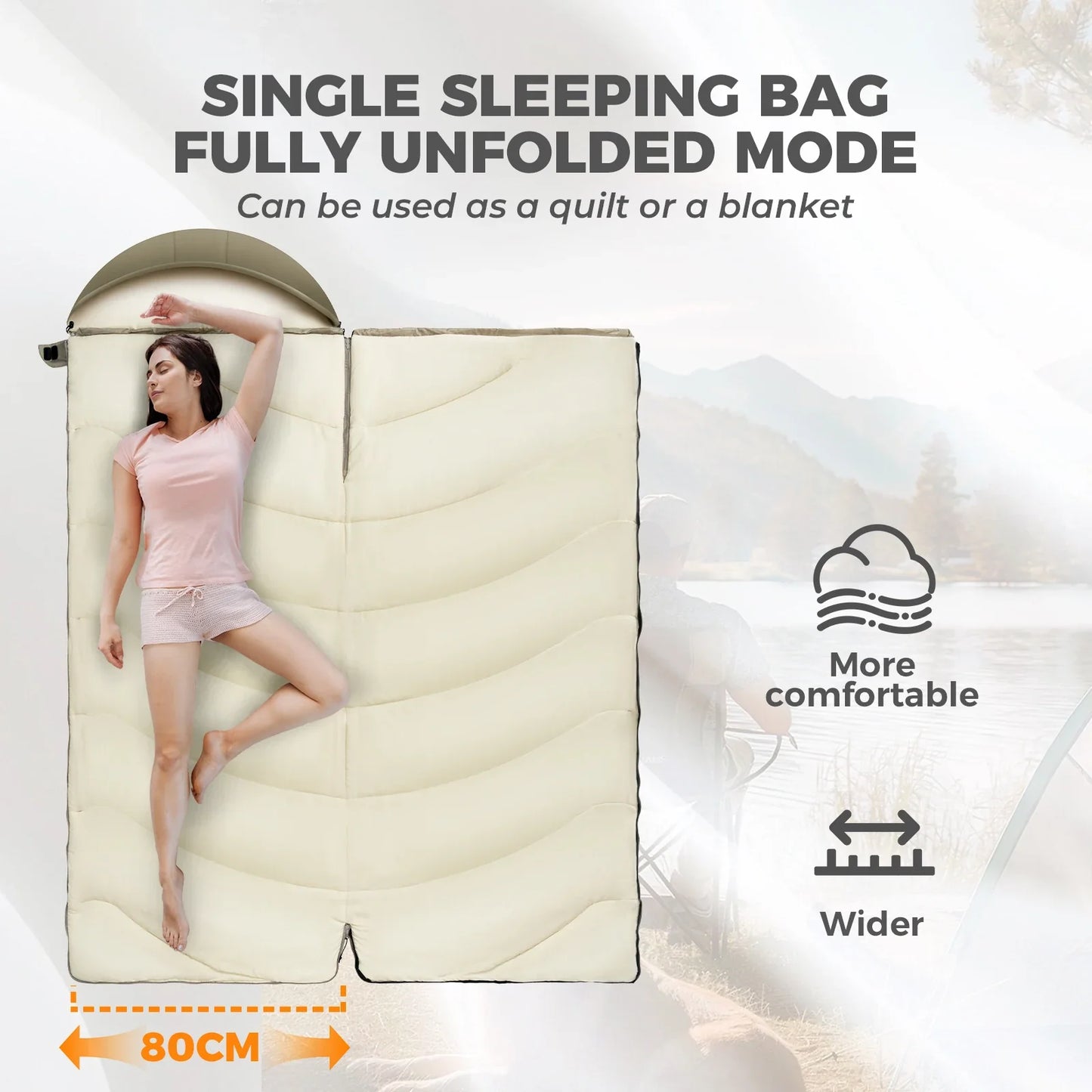Cotton Envelope Portable Backpacking Sleeping Bag for Outdoor Camping with Compression Sack