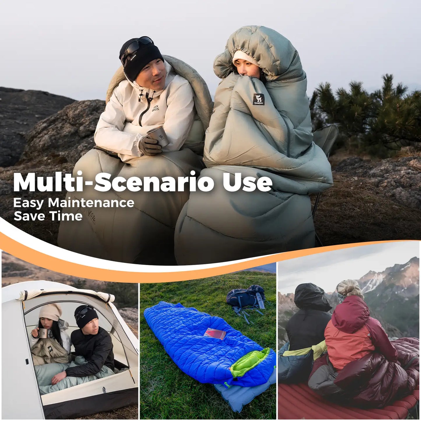 Cotton Envelope Portable Backpacking Sleeping Bag for Outdoor Camping with Compression Sack