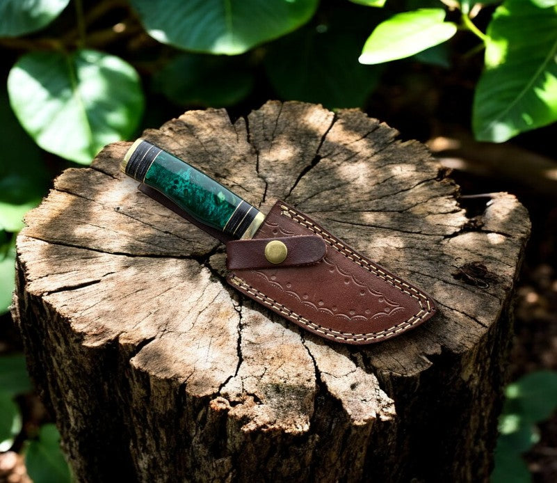 Custom Handmade Damascus Hunting Knife – 8" with Sheath