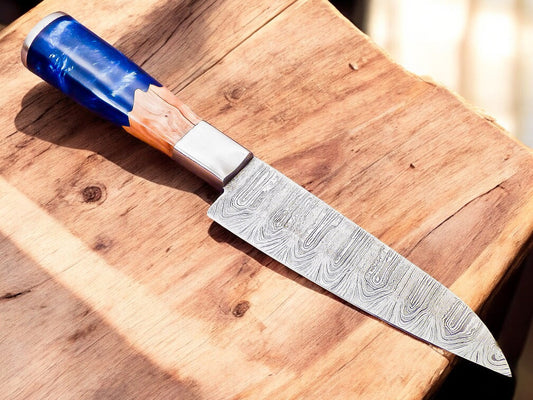 Handmade Damascus Chef Knife – Resin Wood Handle, 12"