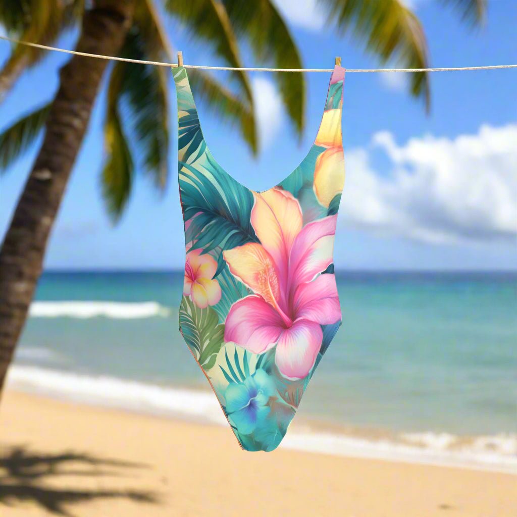 Tropical Hawaiian Flower Pattern 🌸 Sexy Low Cut One Piece🩱