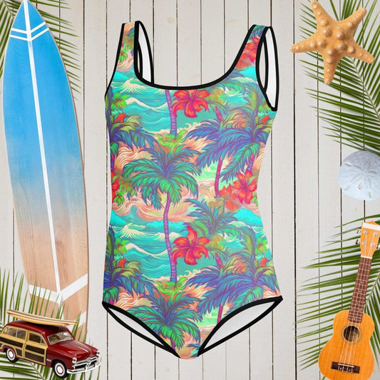 Teen Youth Swimsuit 🩱 Vintage Hawaiian Style Pattern